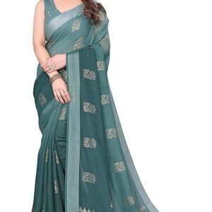 Women's Woven Cotton Blend Saree With Blouse Piece