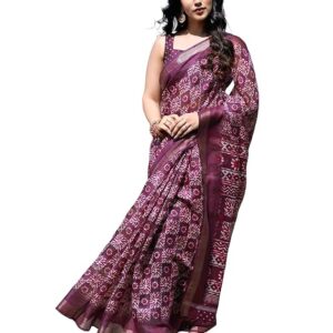 Women's Tassel & Printed Cotton Saree with Blouse