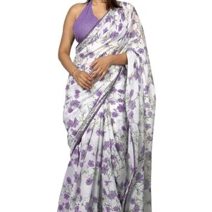 Women's Cotton Blend Floral Printed Saree with Blouse Piece
